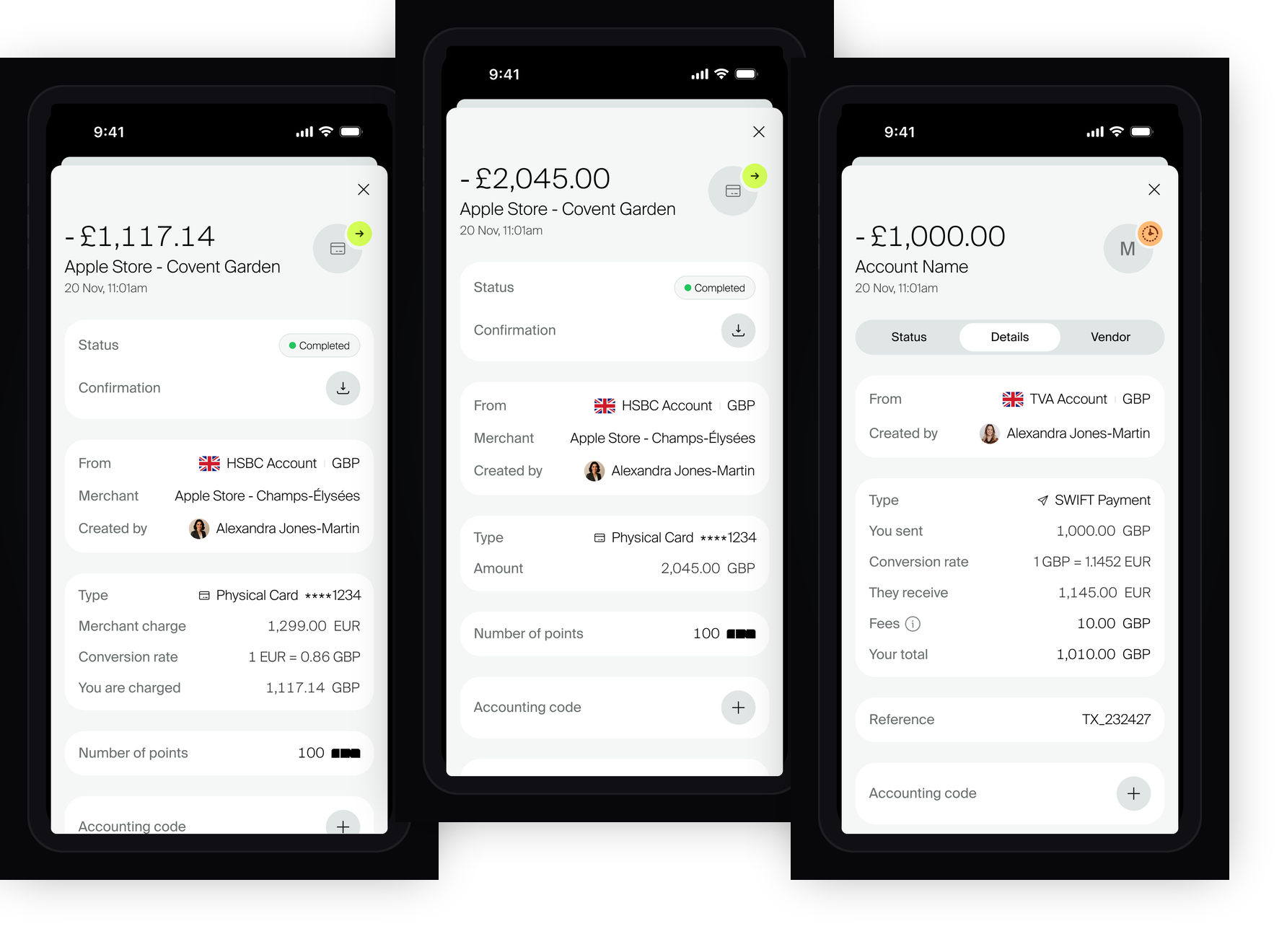 Transaction detail views