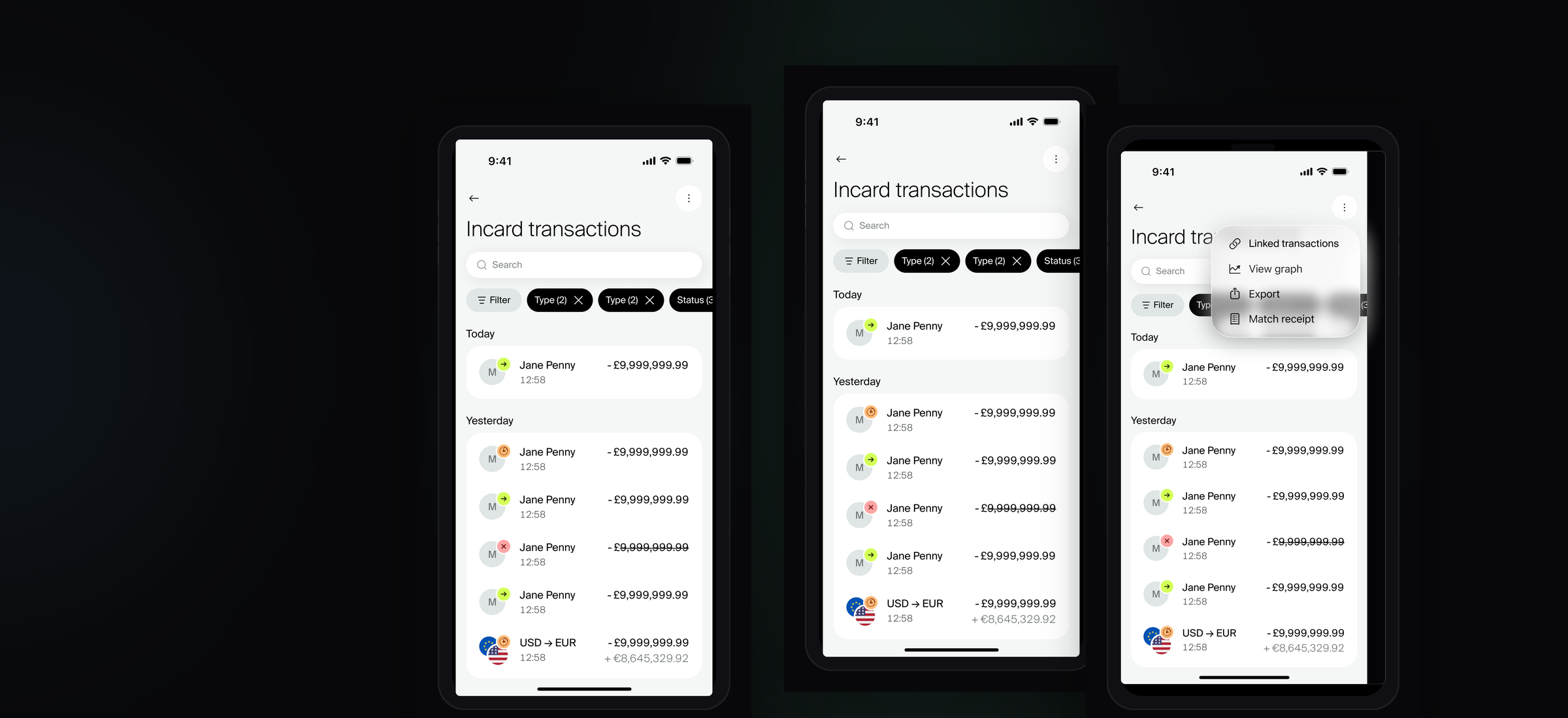 Incard Transactions — iOS screens overview