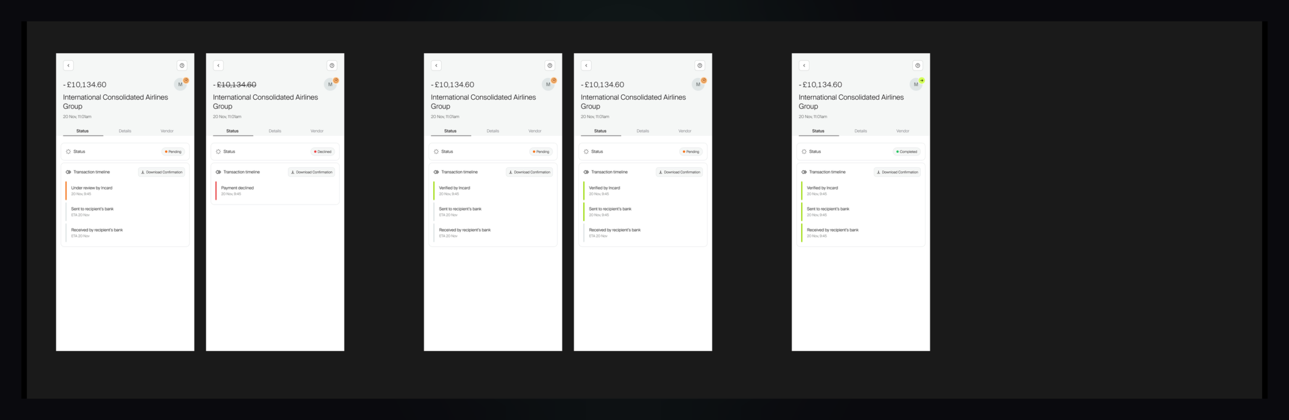 Web transaction timeline states